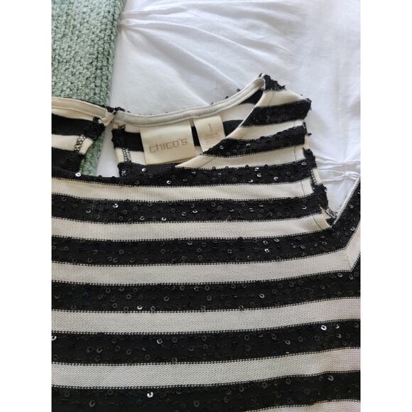 Chicos cold shoulder tiny sequin striped top sz Medium - Picture 6 of 6